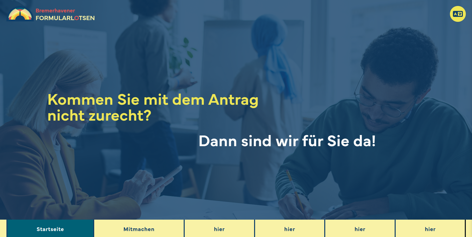 Screenshot of the new Formularlotsen Homepage